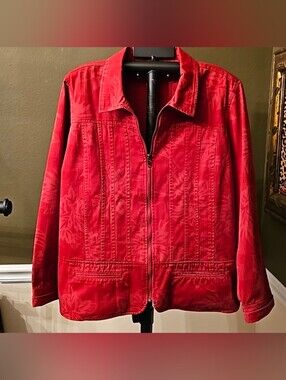 CJ BANKS Stone Washed Denim Zippered Jacket w Double Front Pockets